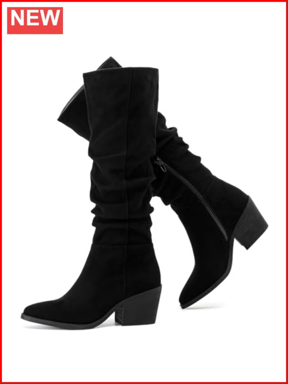 Women's Knee High Slouchy Heeled Boots Pointed Toe Block Heel Microfiber